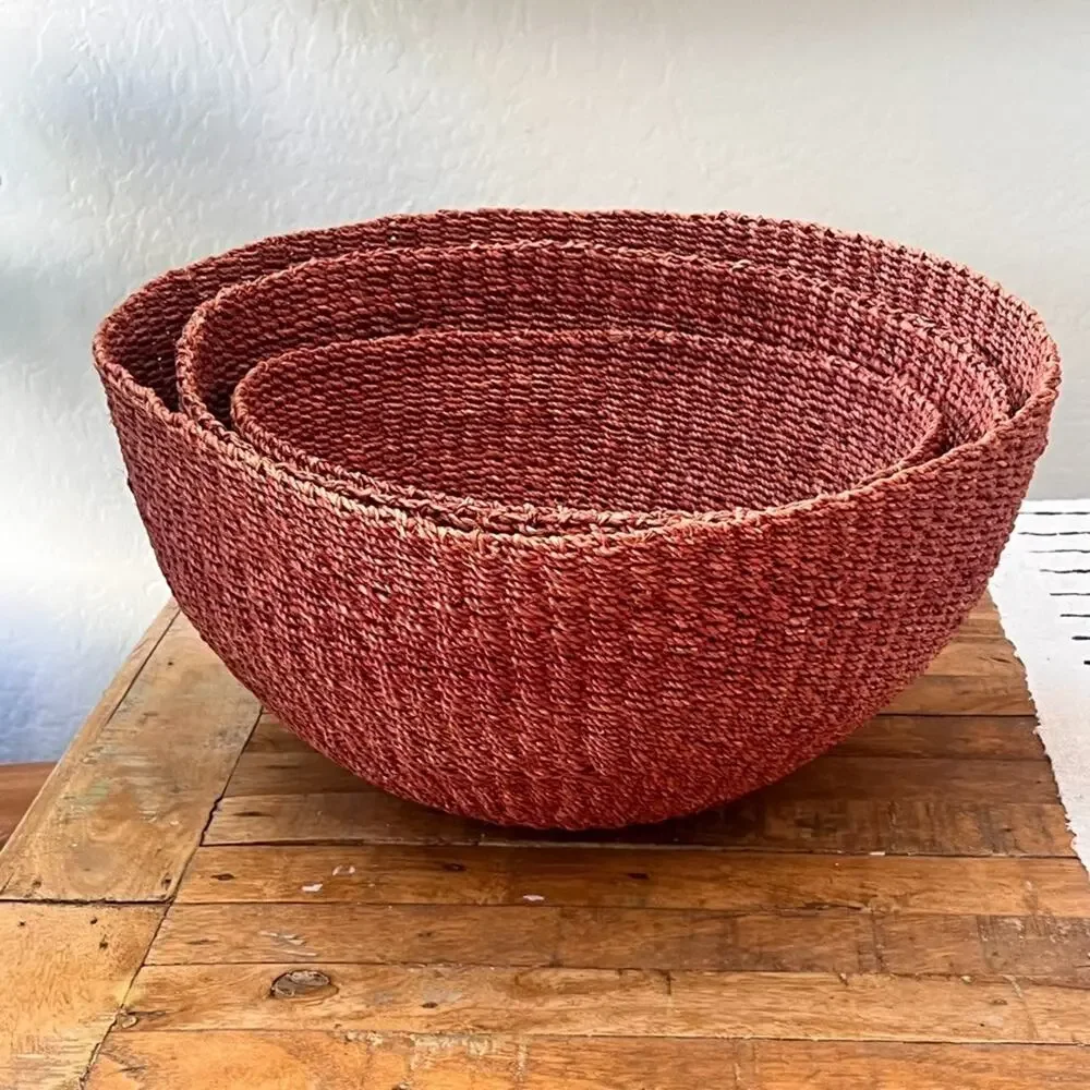 Vintage Handwoven Seagrass Nesting Bowl Baskets Set Of 3 Home Decor 18